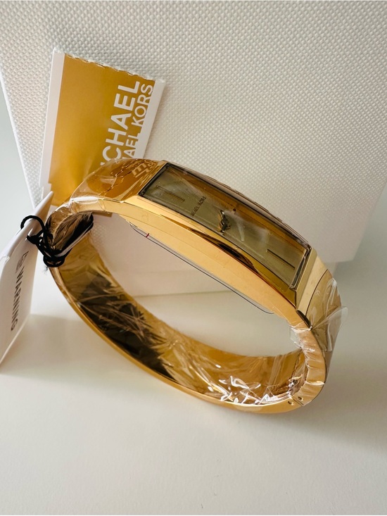Michael kors Bangle Watch Women 28mm Champagne Dial Gold  Michael Kors Gold Tone Rectangular Bangle Watch with Champagne Dial